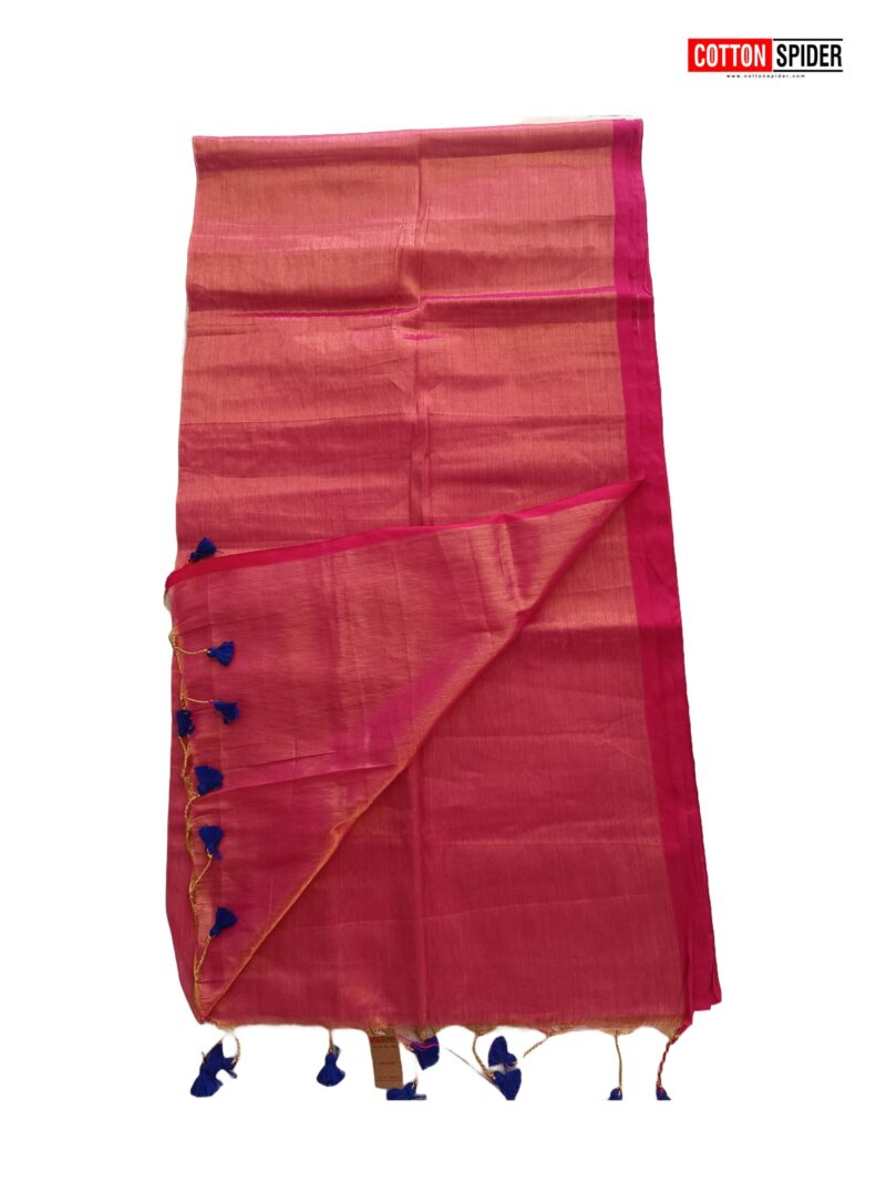 Khadi Pink Mixed Saree - Image 3