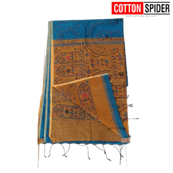 KHADI SAREE_ YELLOW WITH MADHA BLUE - Image 2