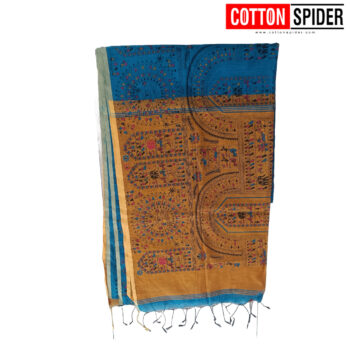 KHADI SAREE_ YELLOW WITH MADHA BLUE - Image 3