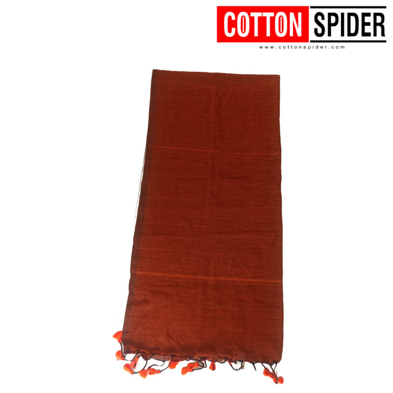 Khadi Dark Orange Saree - Image 3
