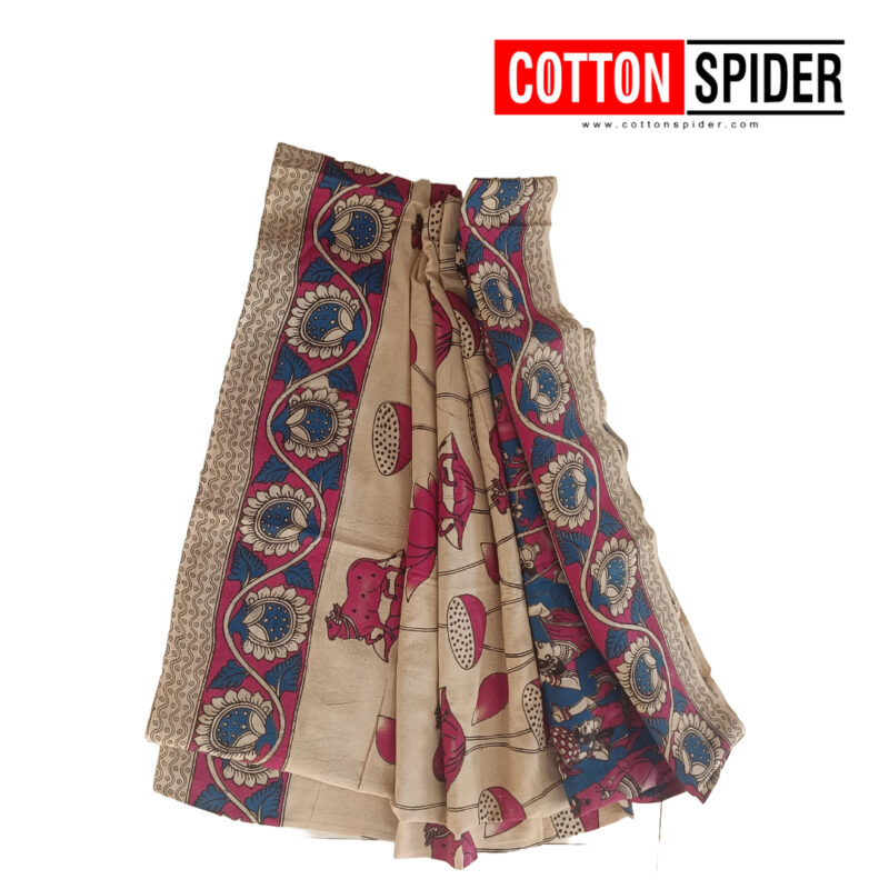 Kalamkari  Red and Cow Design Saree