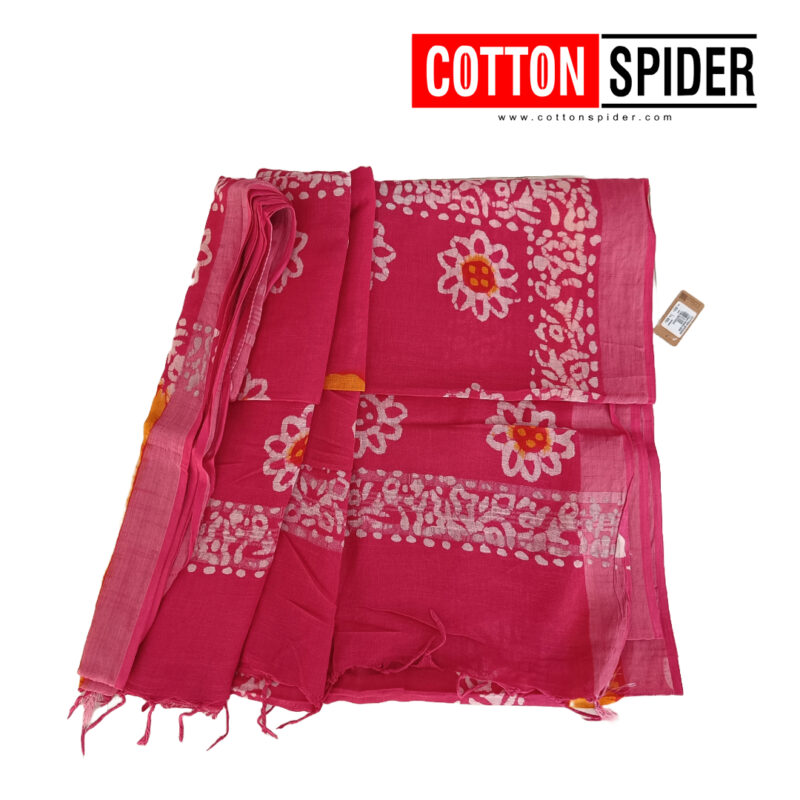 Linen Saree_Dark  Pink Mixed Red With Silver Border