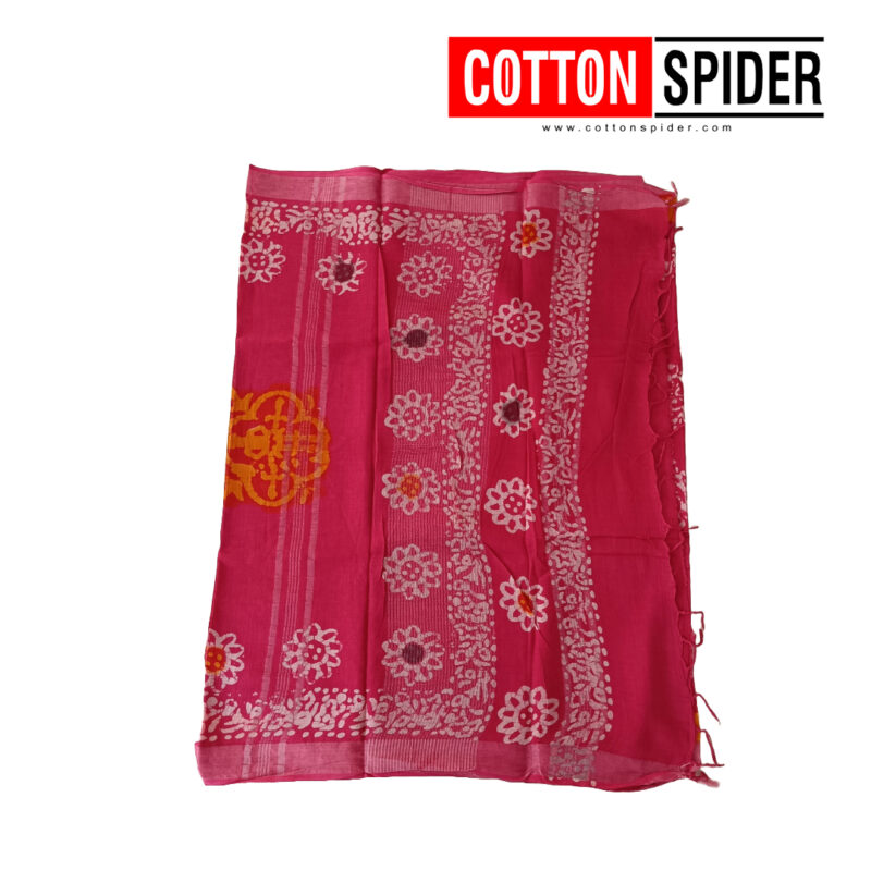 Linen Saree_Dark  Pink Mixed Red With Silver Border - Image 3