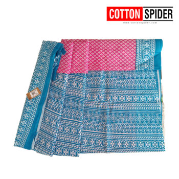 MulMul Sky Blue and Pink Saree