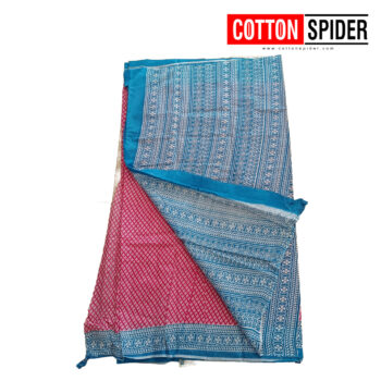 MulMul Sky Blue and Pink Saree - Image 2