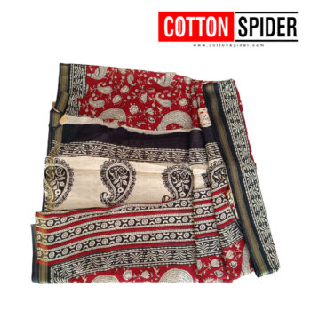 MulMul Sandle Red and Black Design Saree