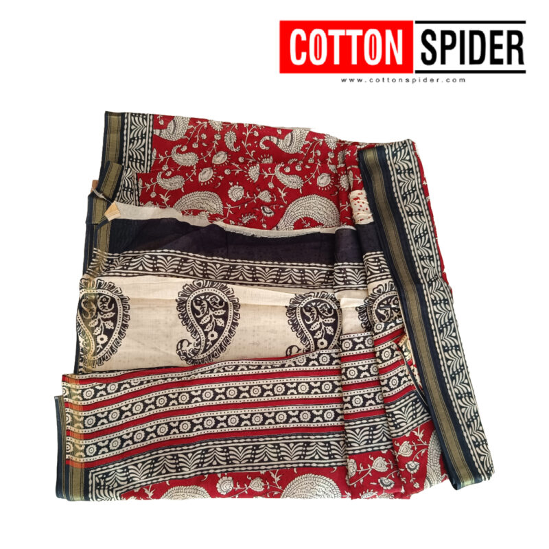 MulMul Sandle Red and Black Design Saree