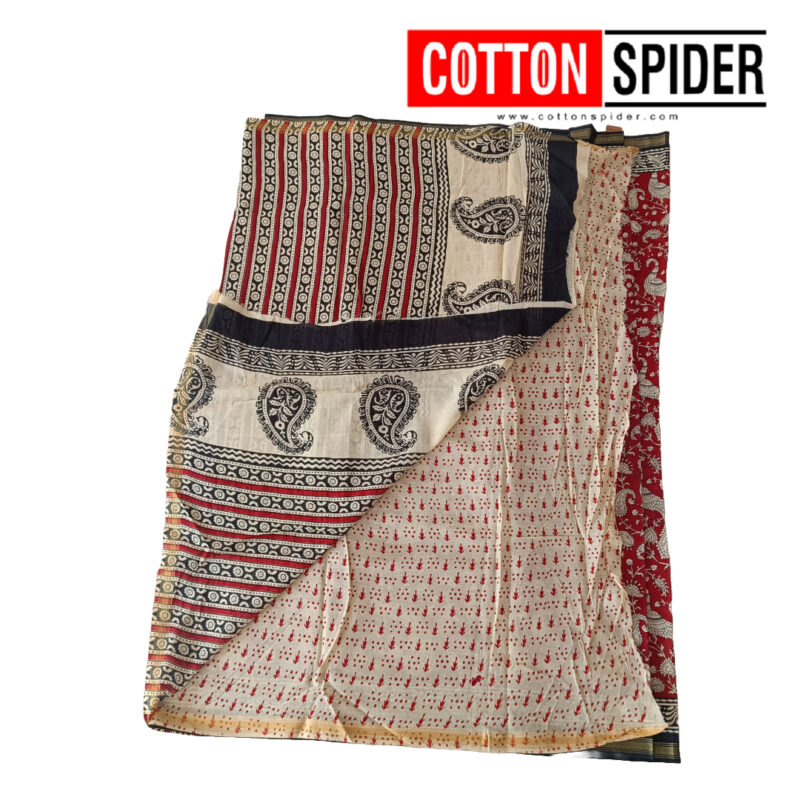 MulMul Sandle Red and Black Design Saree - Image 2