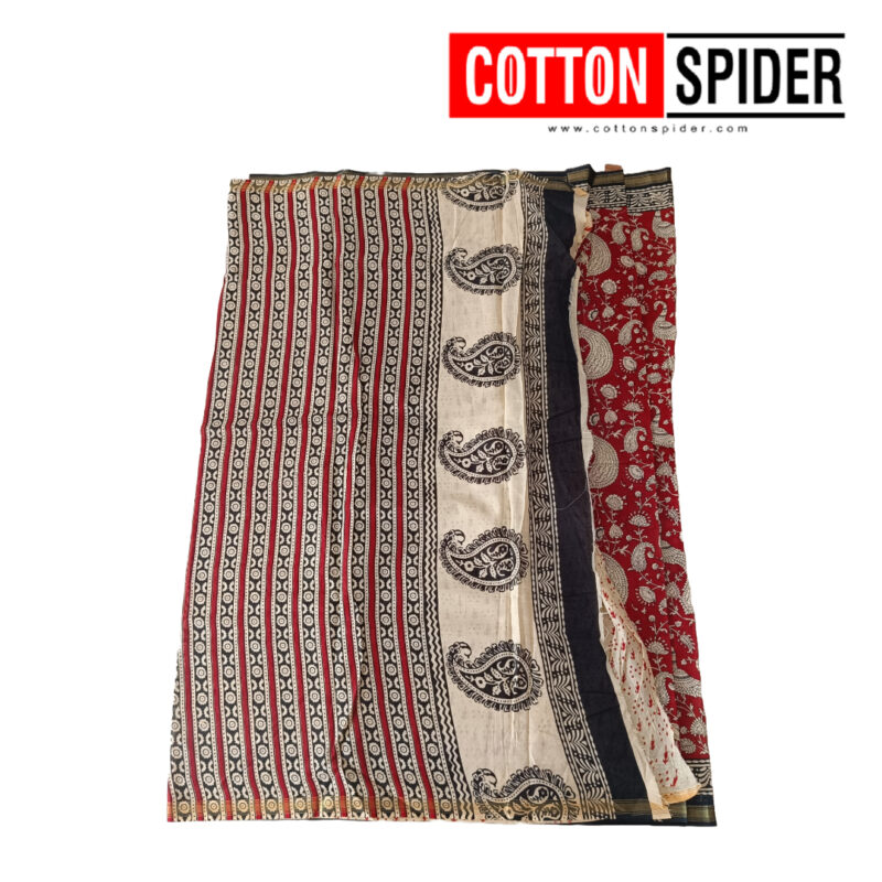 MulMul Sandle Red and Black Design Saree - Image 3