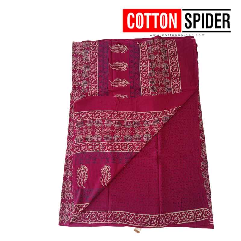 MulMul Dark Red Saree - Image 2