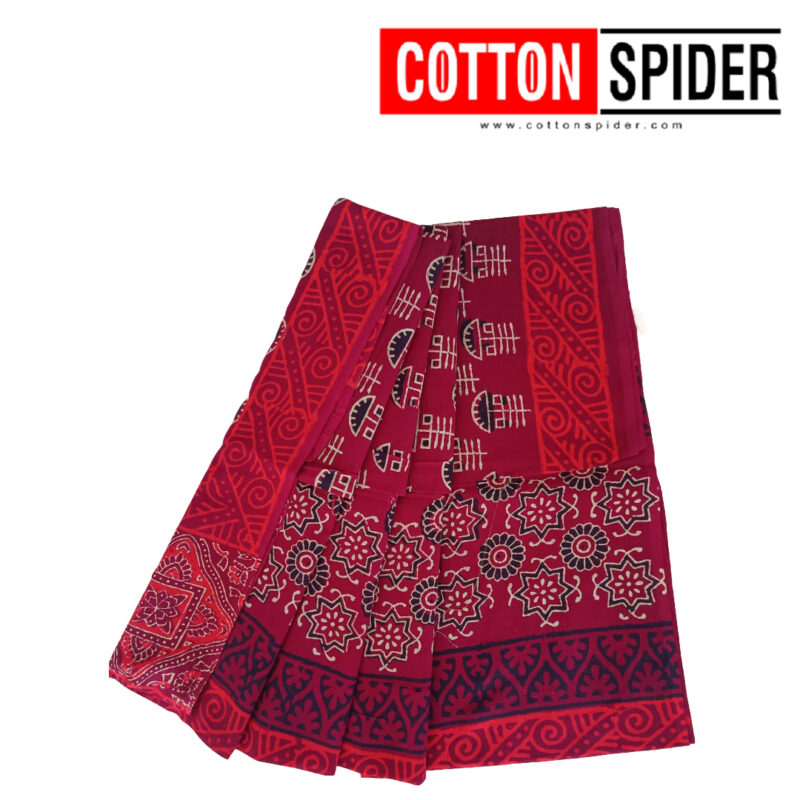MulMul Dark Red with Unique Design Saree