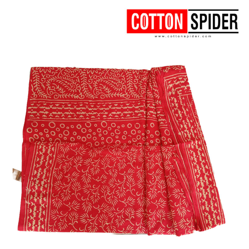 MulMul Sandle Red and Orange Design Saree