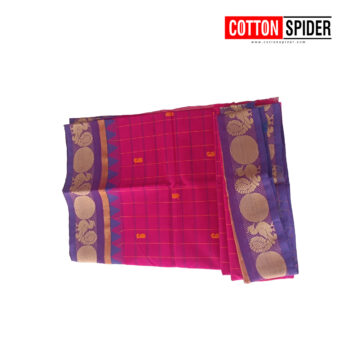Chettinadu  Pink Checked Type Blue Border Saree