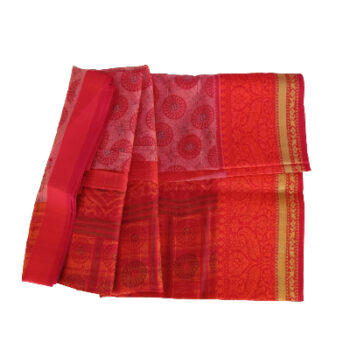 Fancy Cotton Orange  and Pink Saree