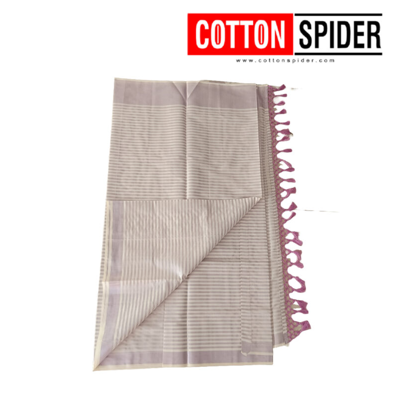 Kerala Off-White with Stright Line Design  Saree - Image 2