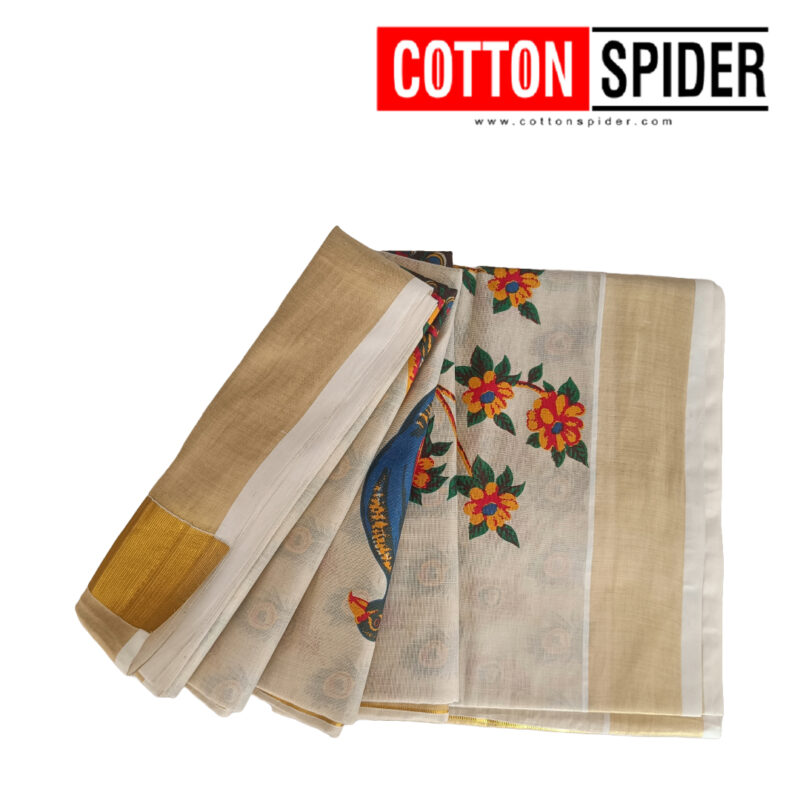 Kerala Golden Border with Peacock Saree