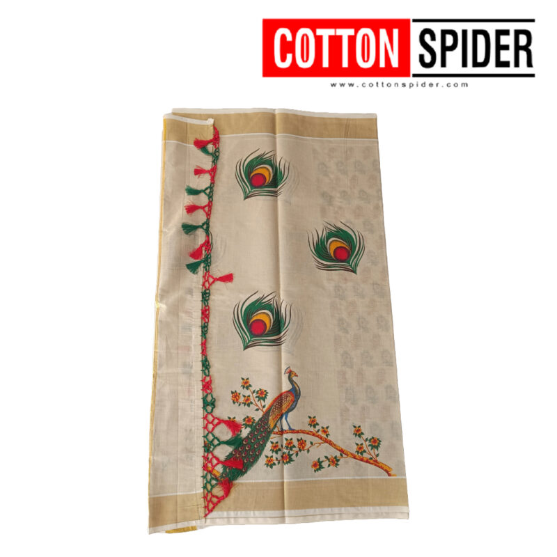 Kerala Golden Border with Peacock Saree - Image 3