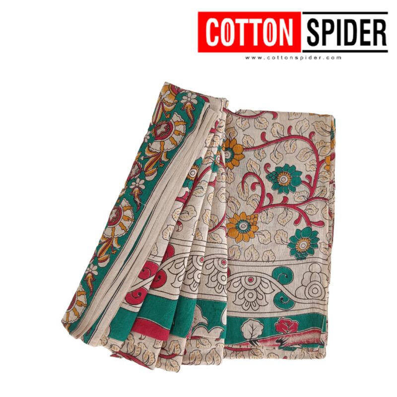 Kalamkari Green & Red Design Saree