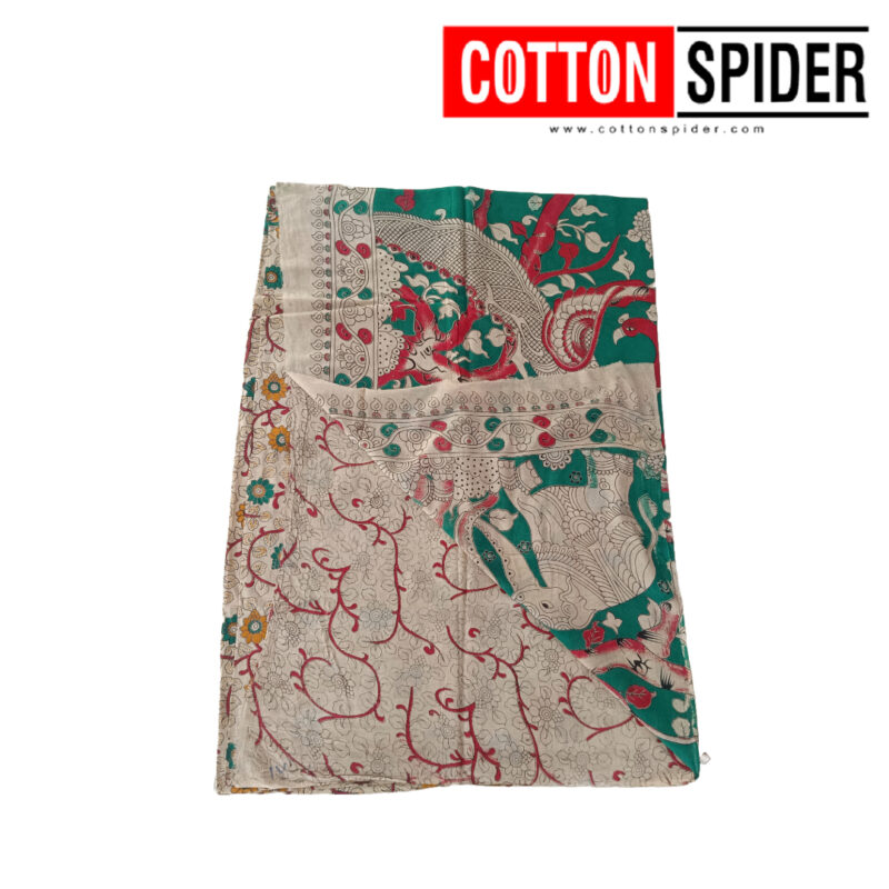 Kalamkari Green & Red Design Saree - Image 2