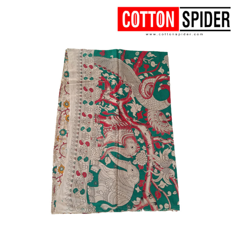 Kalamkari Green & Red Design Saree - Image 3