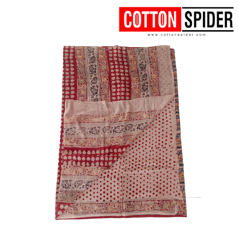 Kalamkari Light Red,Blue & Orange  Design Saree - Image 2