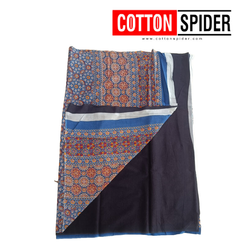 MulMul Light Ink Blue ,Black with Red colour Design Saree - Image 2