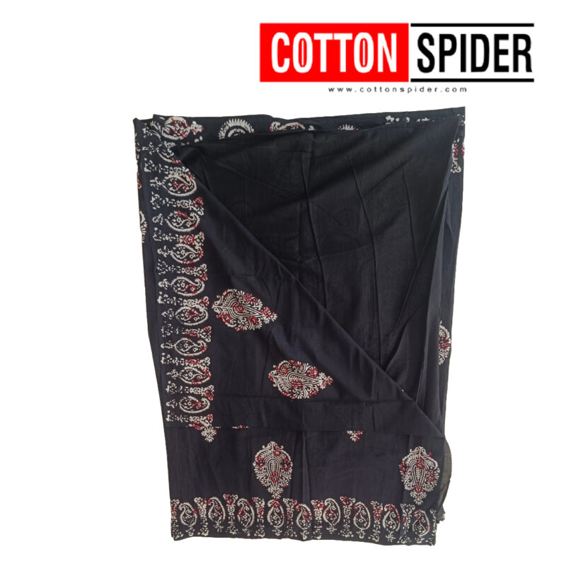 MulMul Dark Black with White ,Pink Mixed Design Saree - Image 2