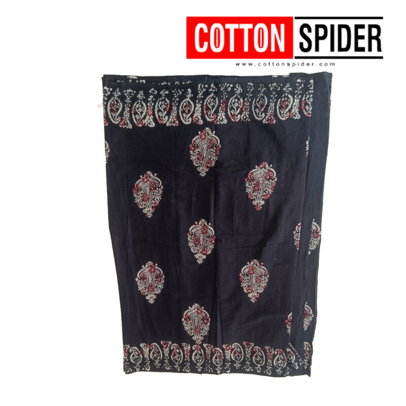 MulMul Dark Black with White ,Pink Mixed Design Saree - Image 3
