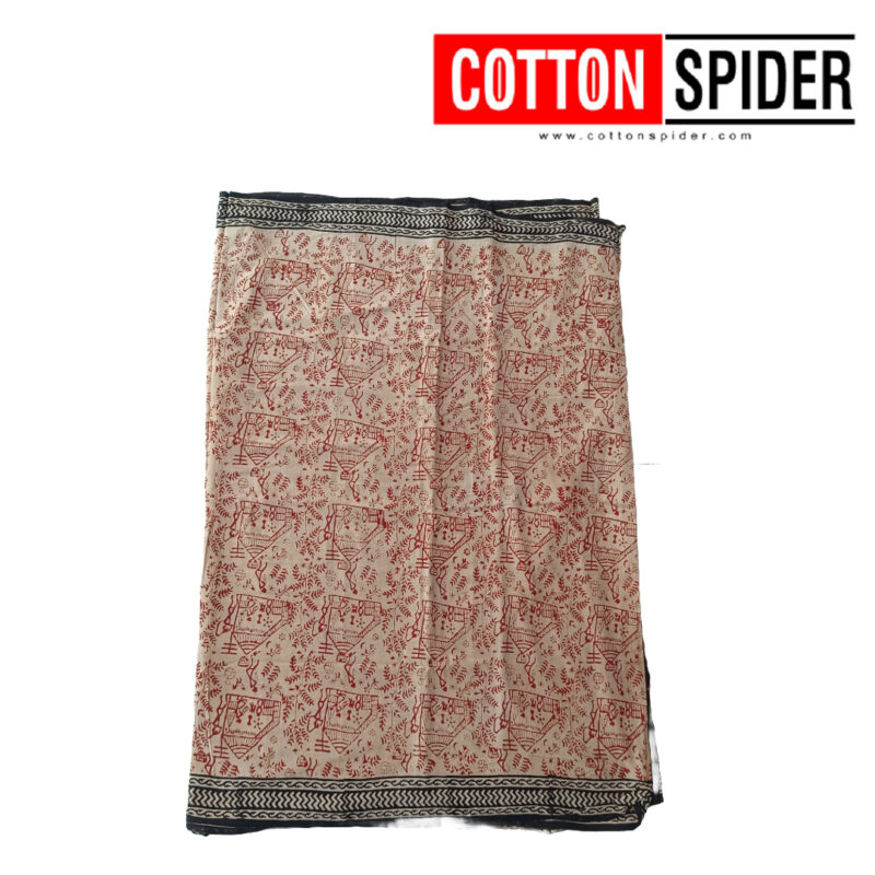 MulMul Sandle and Lignht Red with Black Border Saree - Image 3