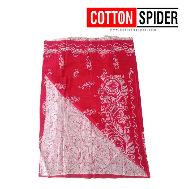 MulMul Dark Pink and White Design Saree - Image 2