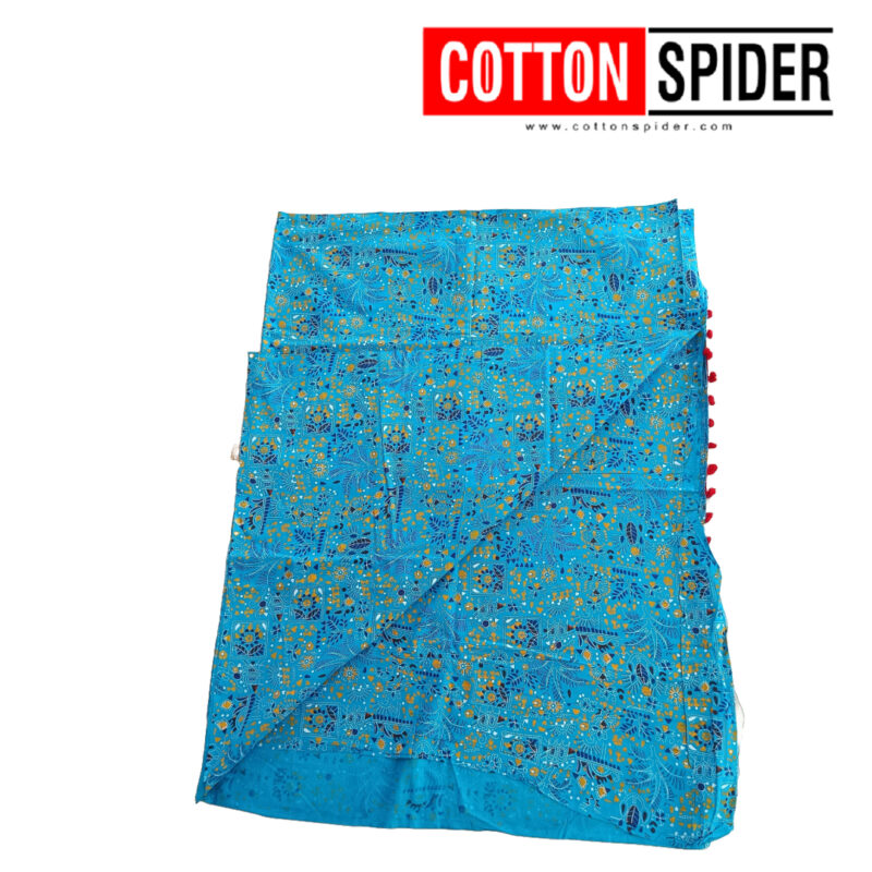 MulMul Sky Blue Saree - Image 2