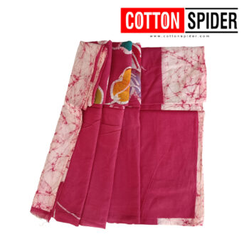 MulMul Dark Pink with White Mixed Saree