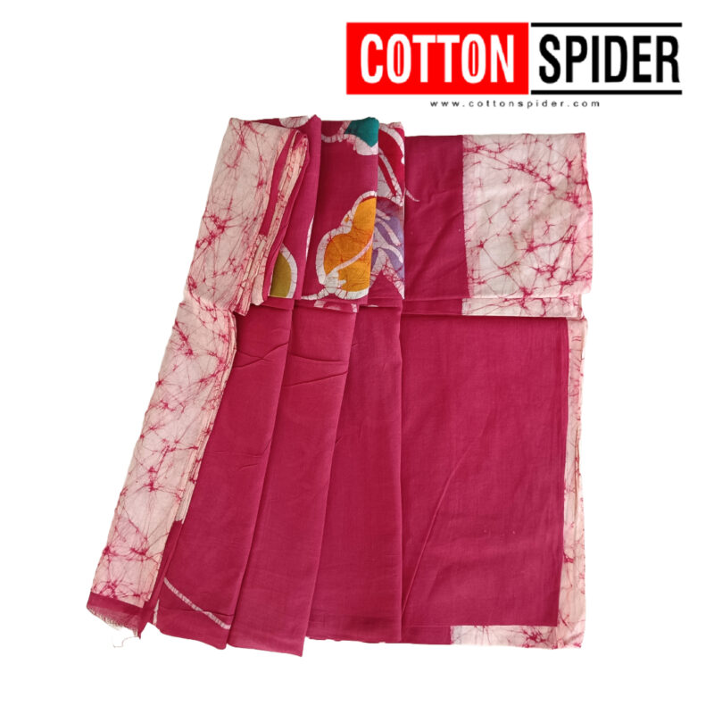 MulMul Dark Pink with White Mixed Saree