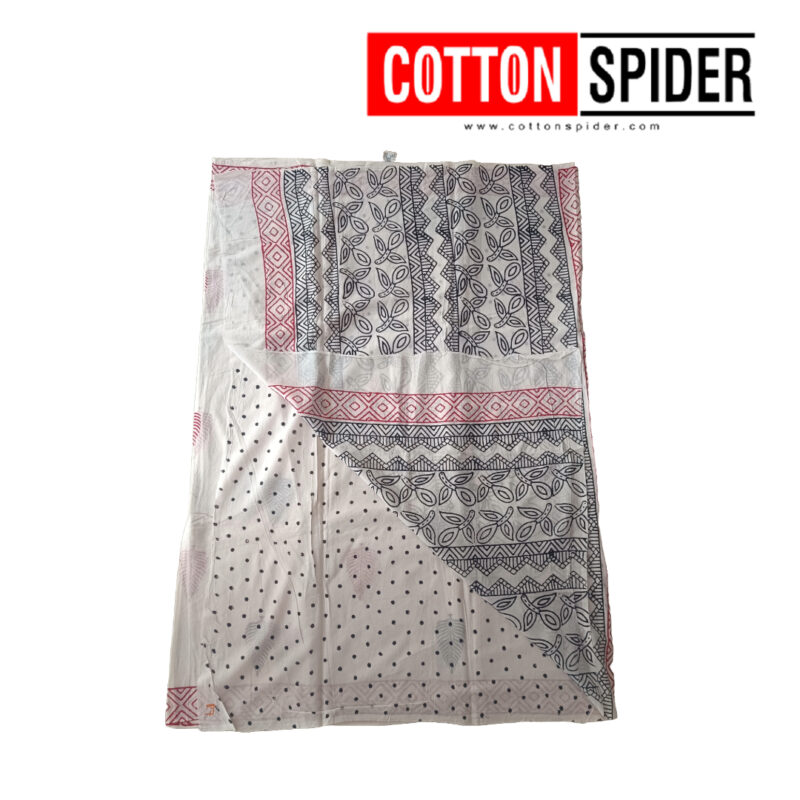 MulMul White with Black &  Light Pink Design Saree - Image 2