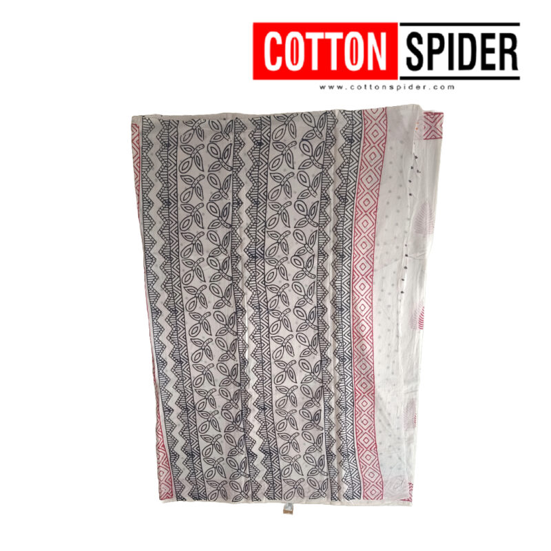 MulMul White with Black &  Light Pink Design Saree - Image 3
