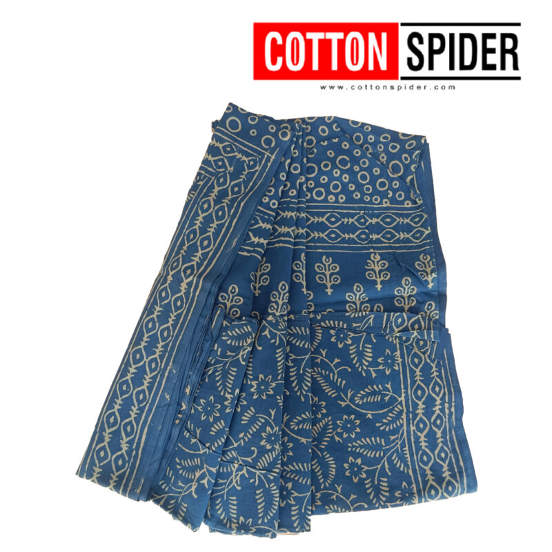 MulMul Light Ink Blue Golden  Design Saree