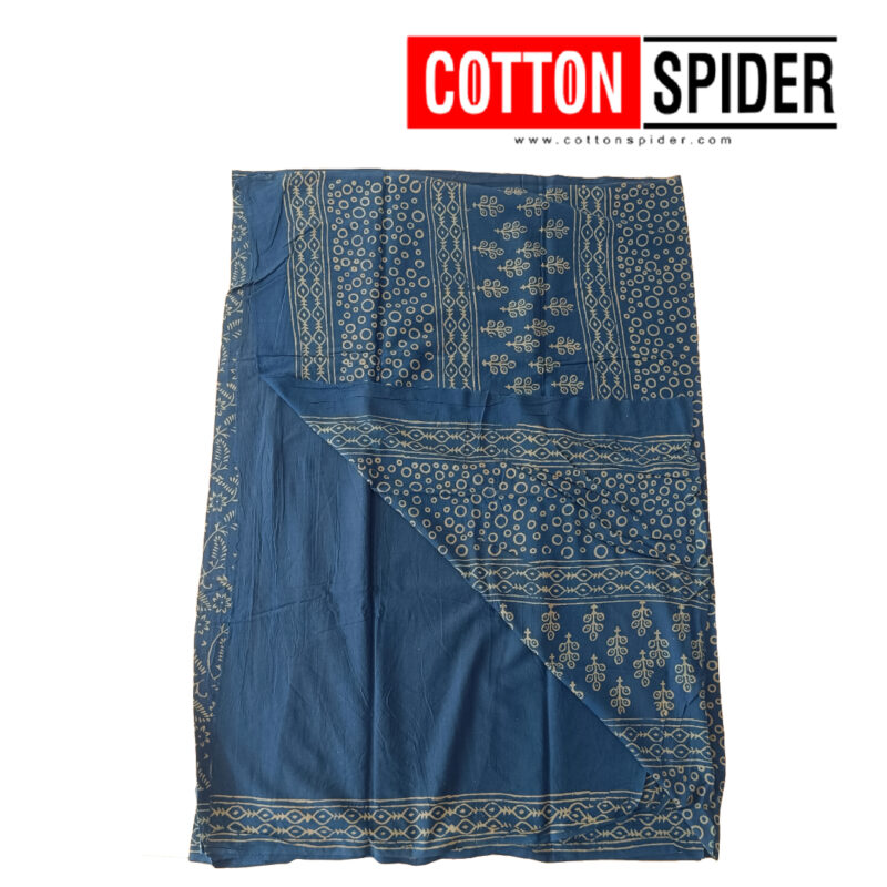 MulMul Light Ink Blue Golden  Design Saree - Image 2