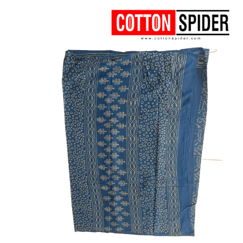 MulMul Light Ink Blue Golden  Design Saree - Image 3