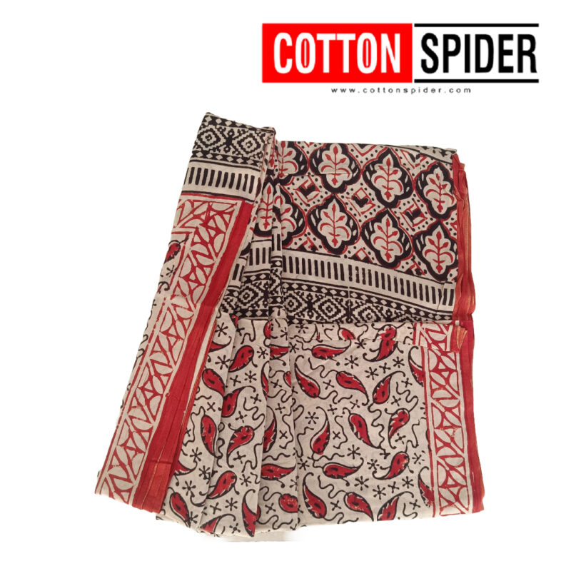 MulMul Sandle with Red Design Saree