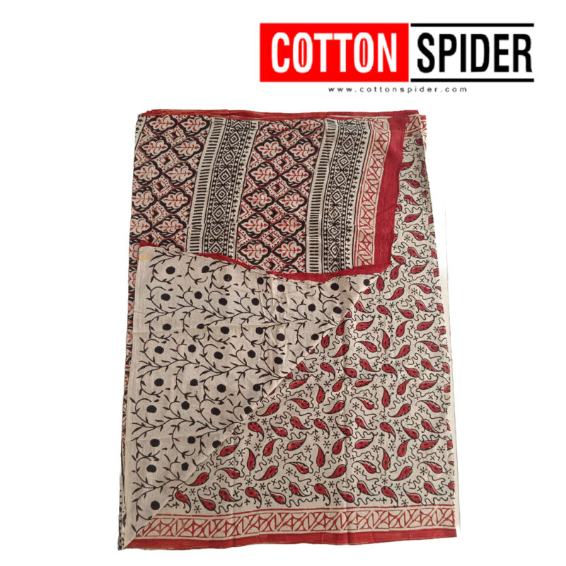 MulMul Sandle with Red Design Saree - Image 2