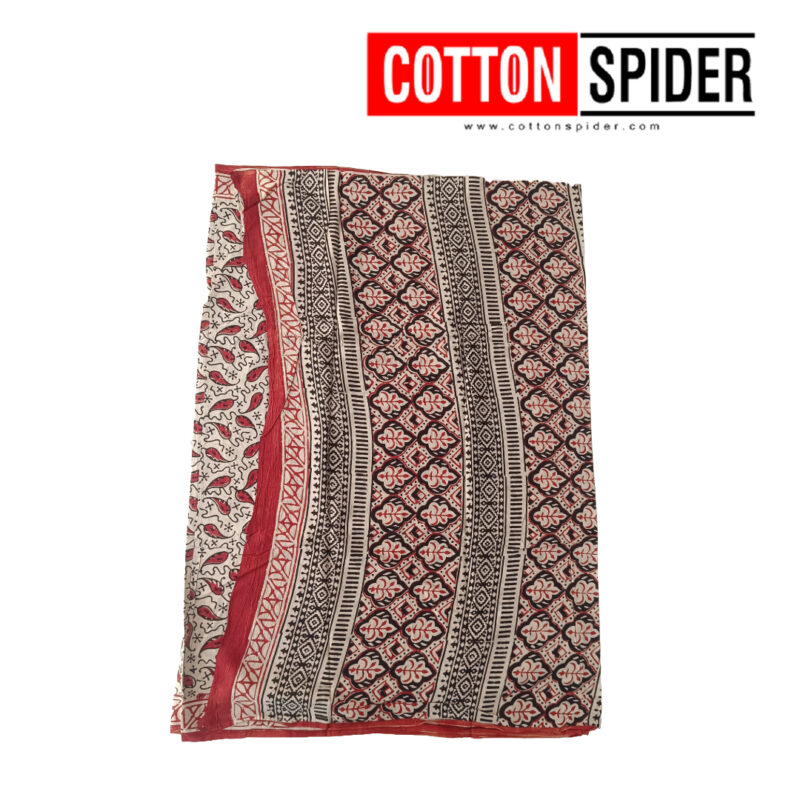 MulMul Sandle with Red Design Saree - Image 3