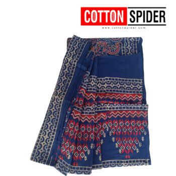 MulMul Dark Blue with Light rend  Design Saree