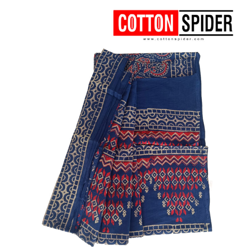 MulMul Dark Blue with Light rend  Design Saree