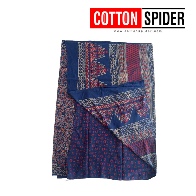 MulMul Dark Blue with Light rend  Design Saree - Image 2
