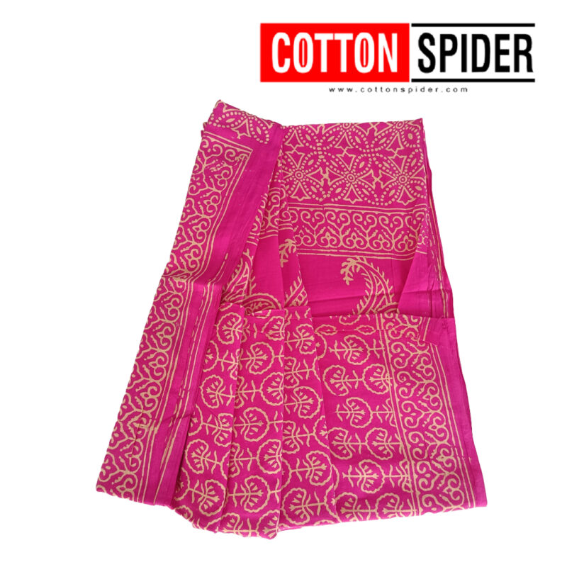 MulMul Dark Pink with Golden Design Saree
