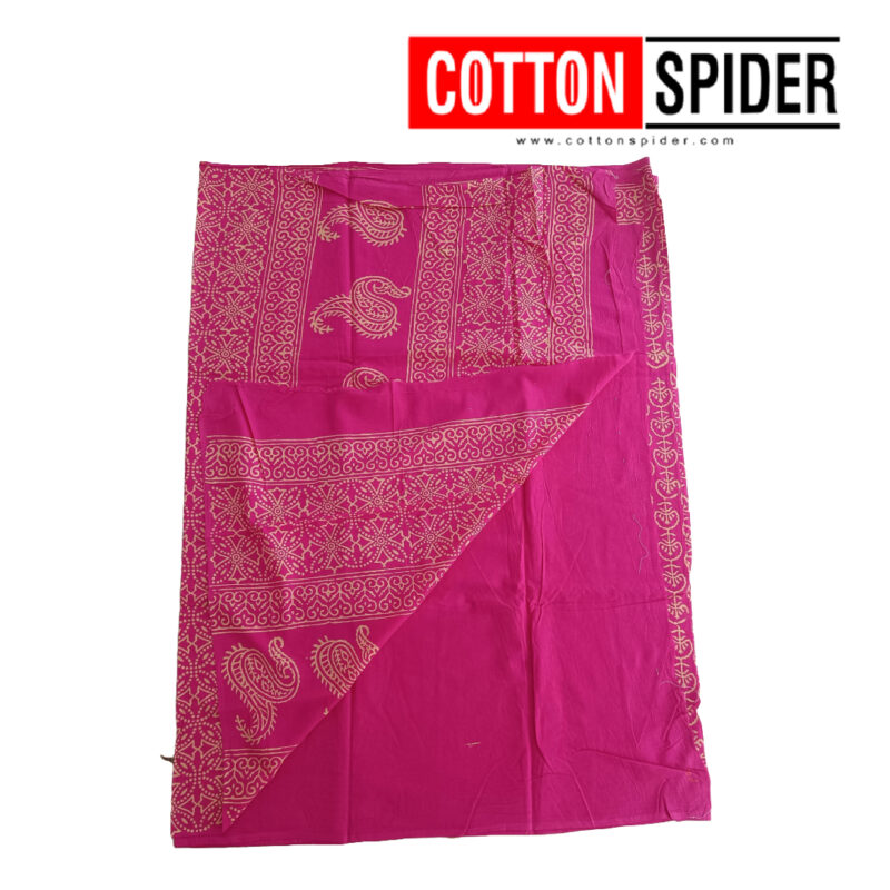 MulMul Dark Pink with Golden Design Saree - Image 2
