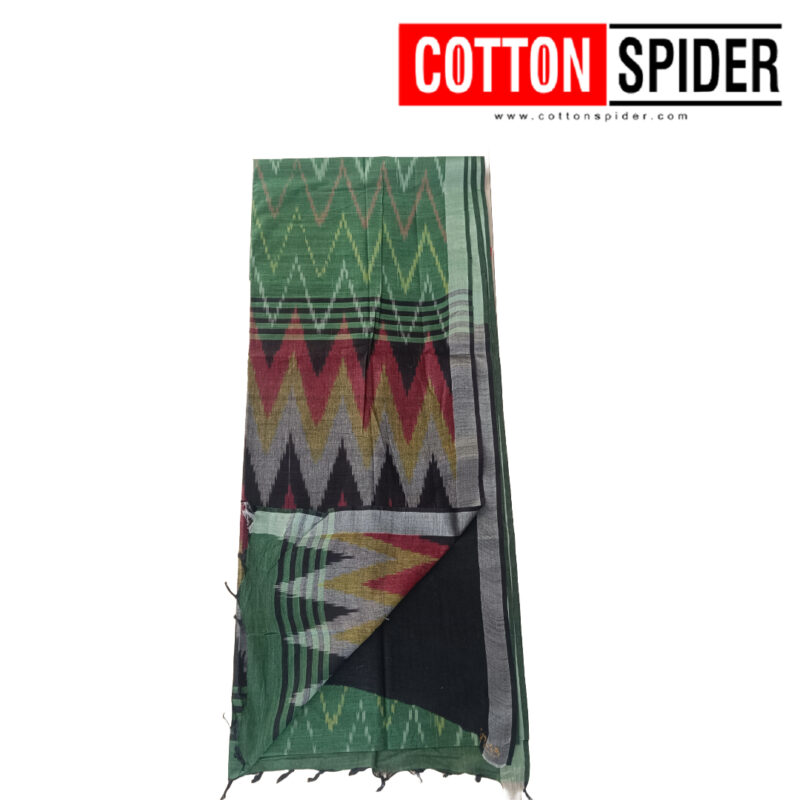 Pochampally   Green with Black and Red Design saree - Image 2