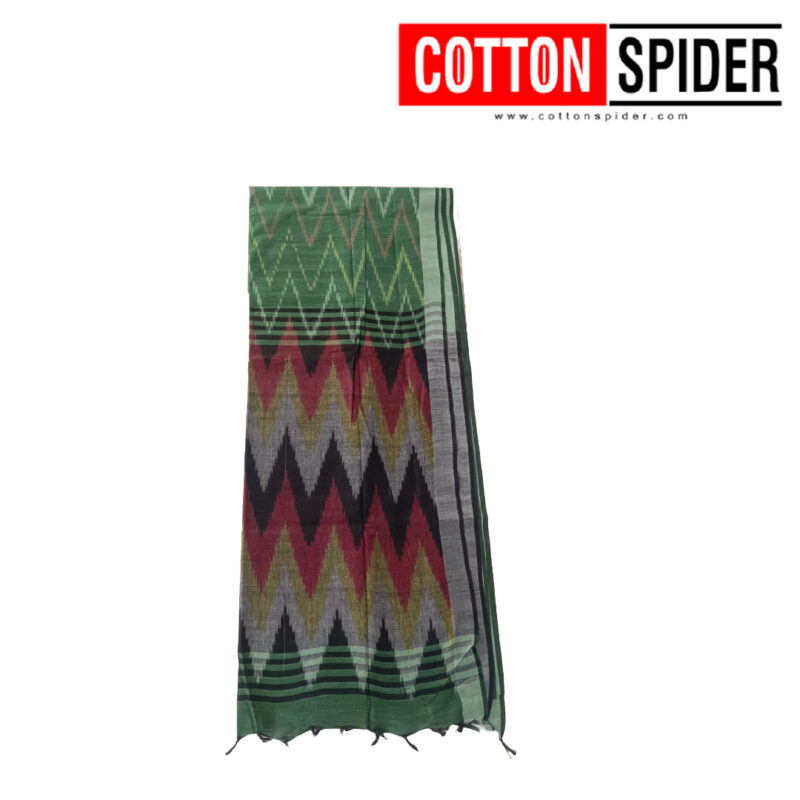 Pochampally   Green with Black and Red Design saree - Image 3