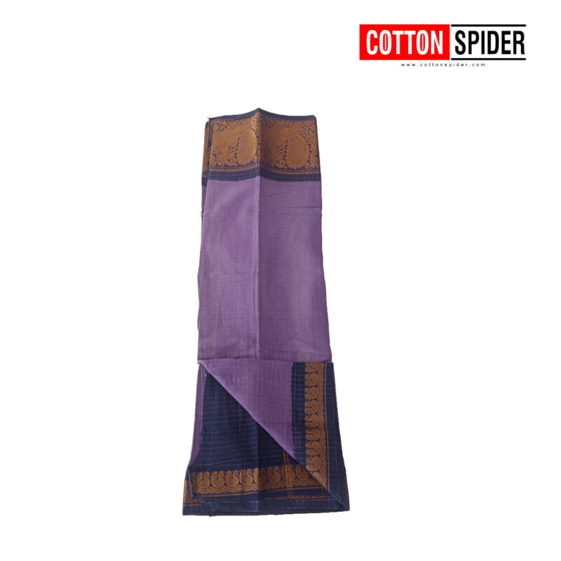 Chettinadu  Voilet with  Blue Border Saree - Image 2