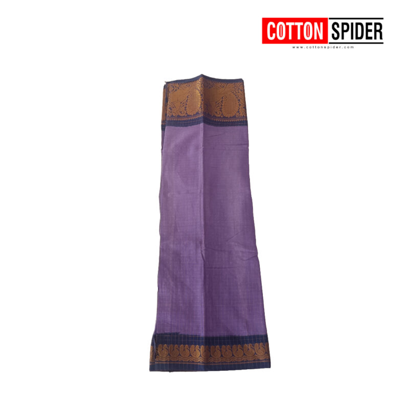 Chettinadu  Voilet with  Blue Border Saree - Image 3